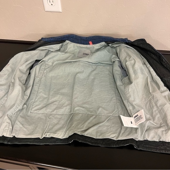 Doma Leather OOAK reworked moto Jacket, blu with animal print and back graphic S - Picture 15 of 17